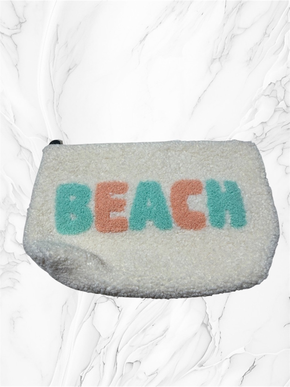 The Darling Effect Cream Sherpa Zip “beach” Pouch with Gold Hardware